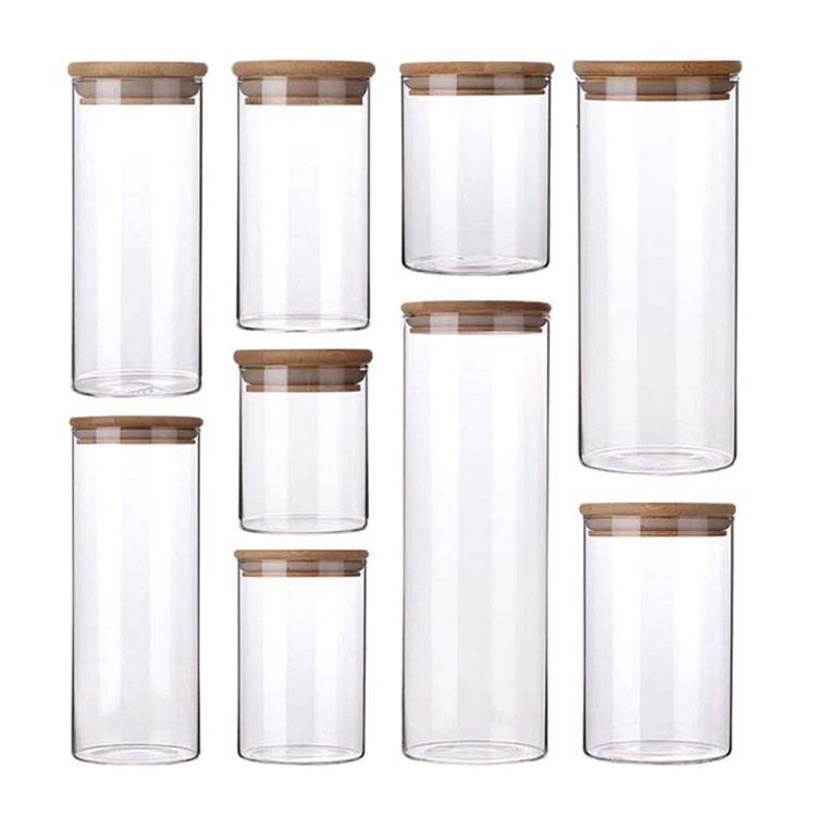 Wooden Cover Glass Jar container / Glass Sealed Can Food Storage Tank with Bamboo Lid / Food Storage Bottles Container Kitchen