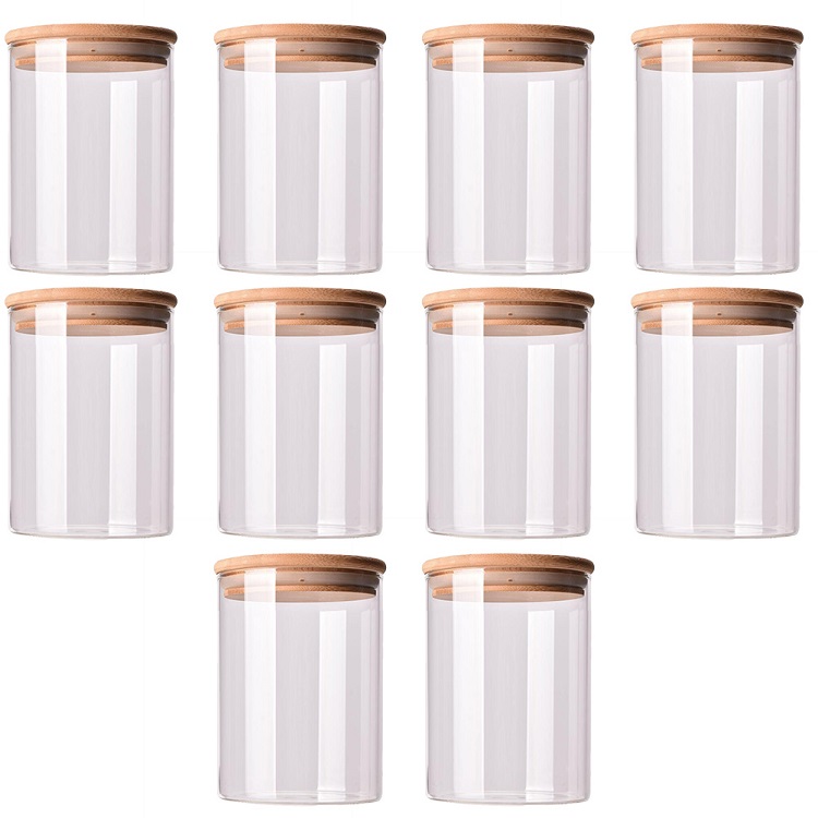 Wooden Cover Glass Jar container / Glass Sealed Can Food Storage Tank with Bamboo Lid / Food Storage Bottles Container Kitchen