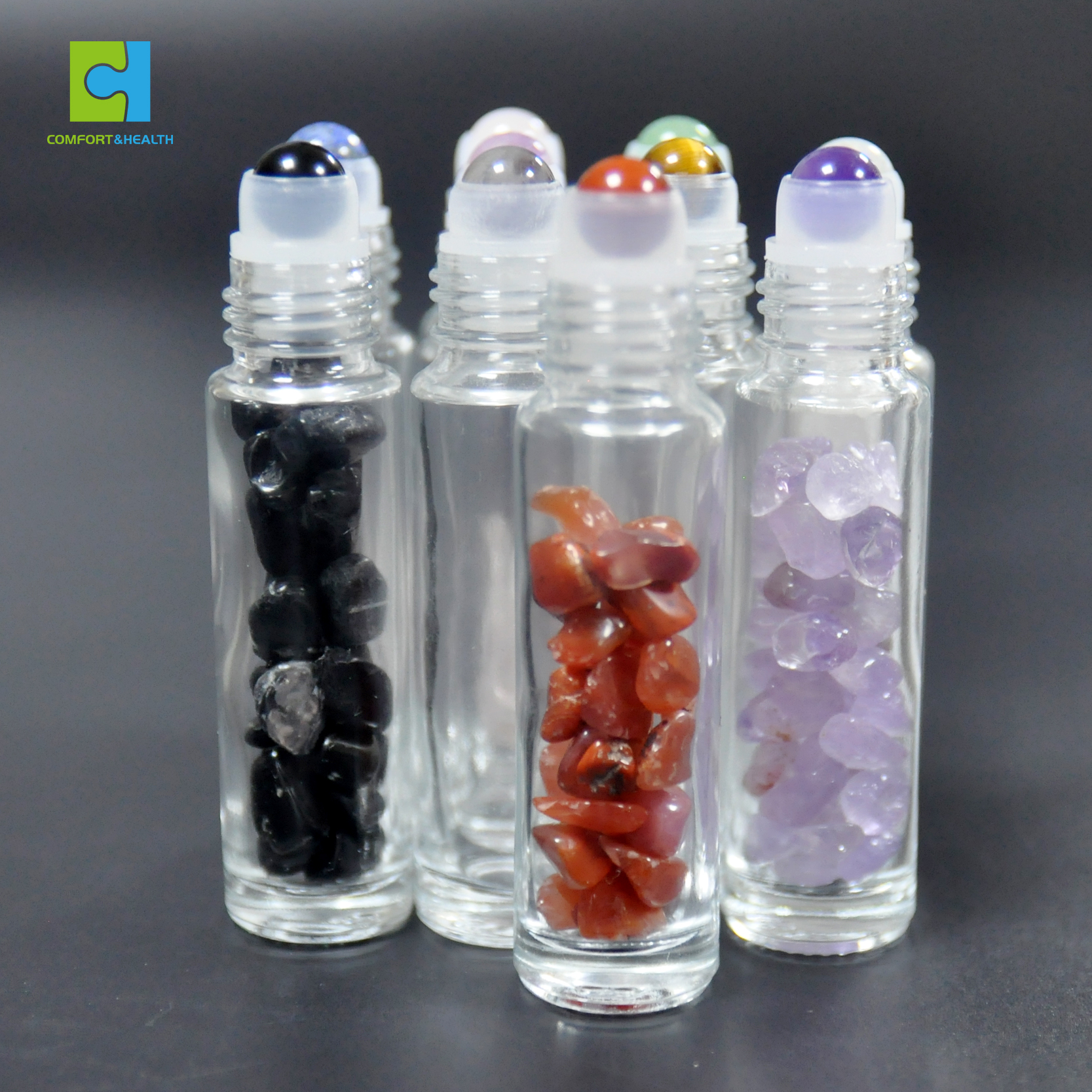 Wooden Lid Packaging Crystal Chakra 10ml Roller Bottles Rose Gold