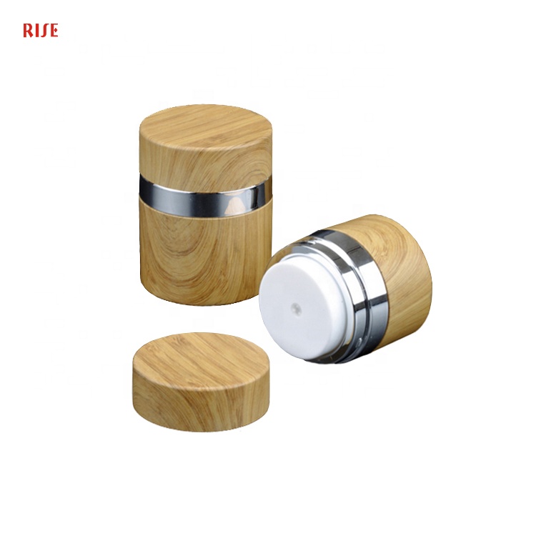 Wooden and acrylic material pressed vacuum container with pump jar cosmetic cream