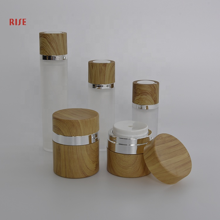Wooden and acrylic material pressed vacuum container with pump jar cosmetic cream