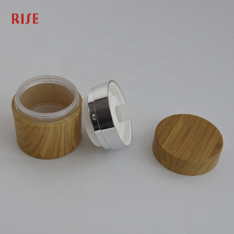 Wooden and acrylic material pressed vacuum container with pump jar cosmetic cream