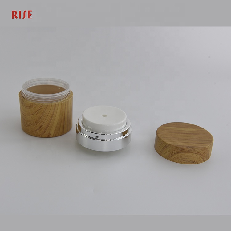 Wooden and acrylic material pressed vacuum container with pump jar cosmetic cream