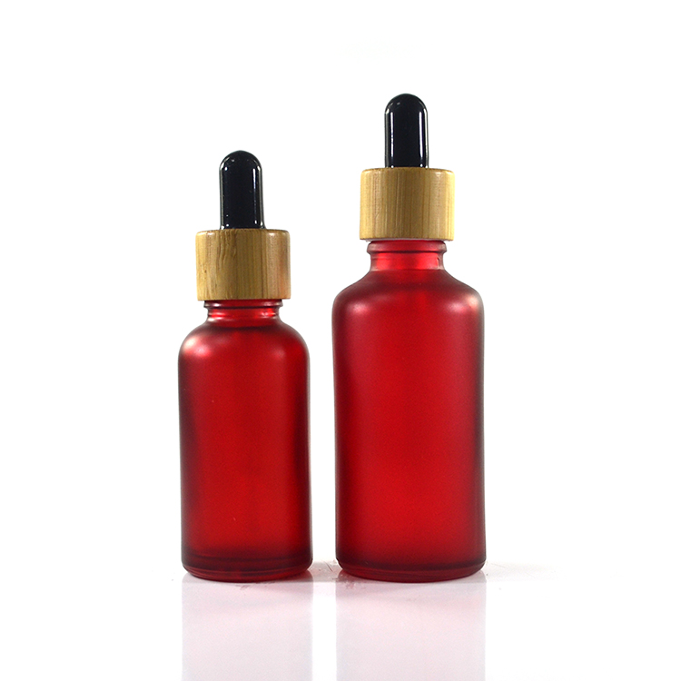 Wooden bamboo cap frosted colorful 30ml 1oz 50ml glass dropper bottle 30 ml for massage body oil