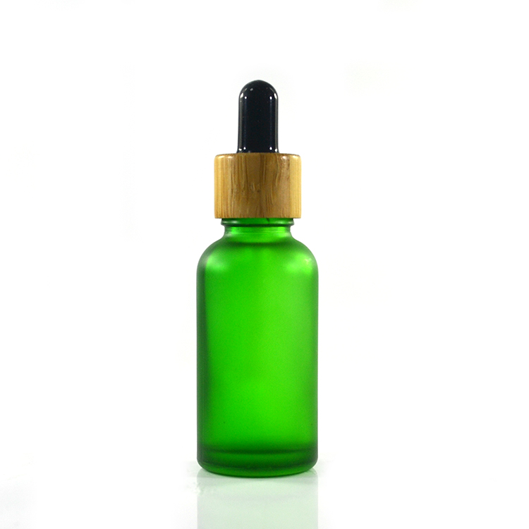 Wooden bamboo cap frosted colorful 30ml 1oz 50ml glass dropper bottle 30 ml for massage body oil