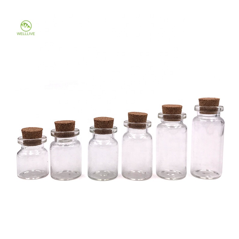 Wooden cork lid 1ml 2ml 3ml 4ml 5ml 6ml 7ml 8ml 10ml 15ml 20ml 30ml amber clear pendant glass wishing bottle
