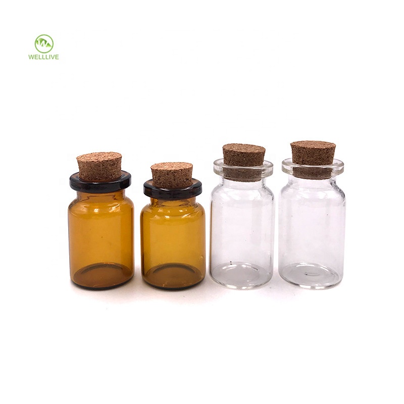 Wooden cork lid 1ml 2ml 3ml 4ml 5ml 6ml 7ml 8ml 10ml 15ml 20ml 30ml amber clear pendant glass wishing bottle