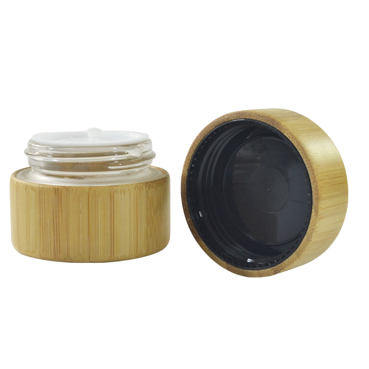 Wooden cosmetic packaging glass cream jar with bamboo lid cosmetic 30g 50g bamboo jar with glass inner