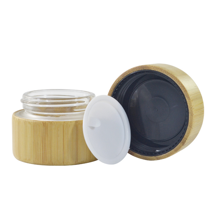 Wooden cosmetic packaging glass cream jar with bamboo lid cosmetic 30g 50g bamboo jar with glass inner