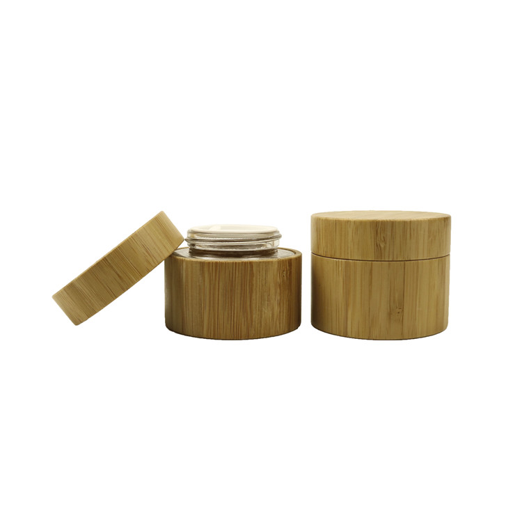 Wooden cosmetic packaging glass cream jar with bamboo lid cosmetic1.7oz 50g bamboo jar with glass inner