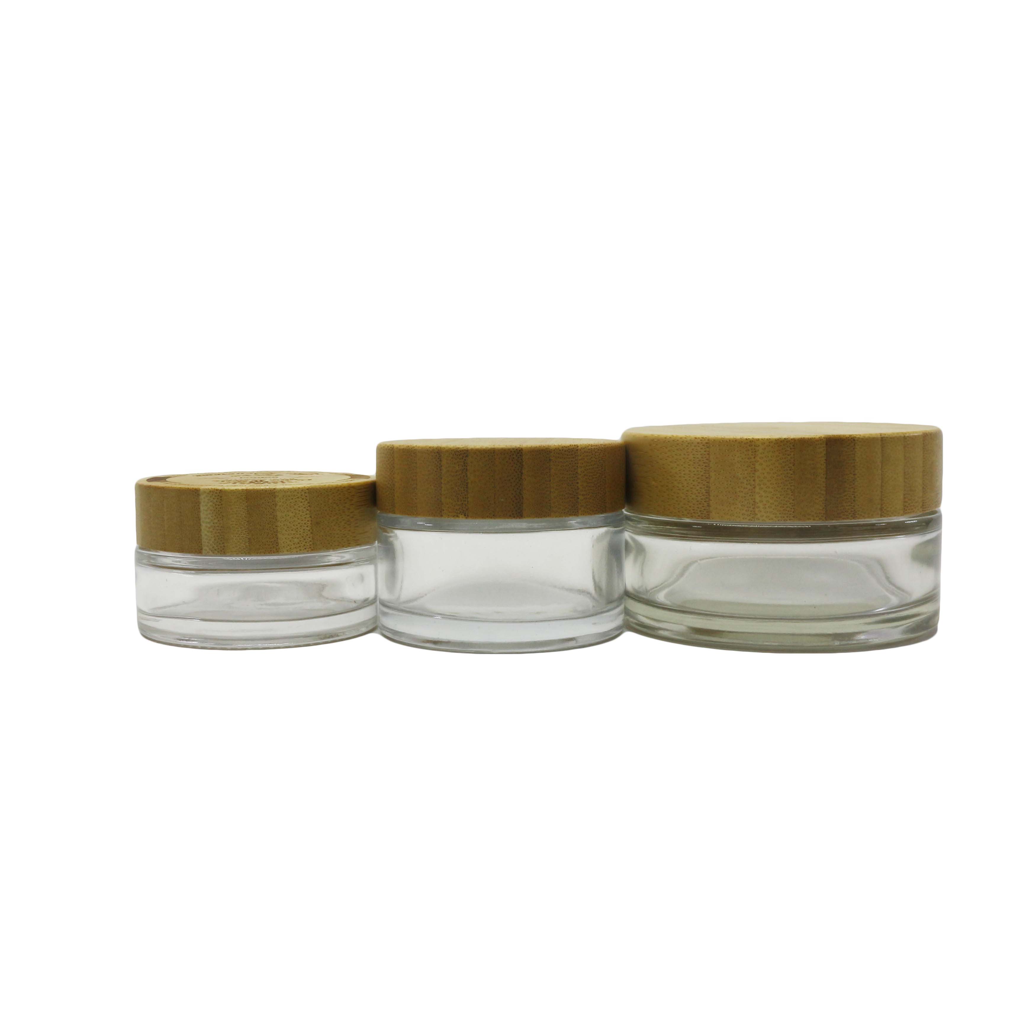 Wooden cosmetic packaging glass jar with bamboo top bamboo cosmetic cream containers BJ-601C