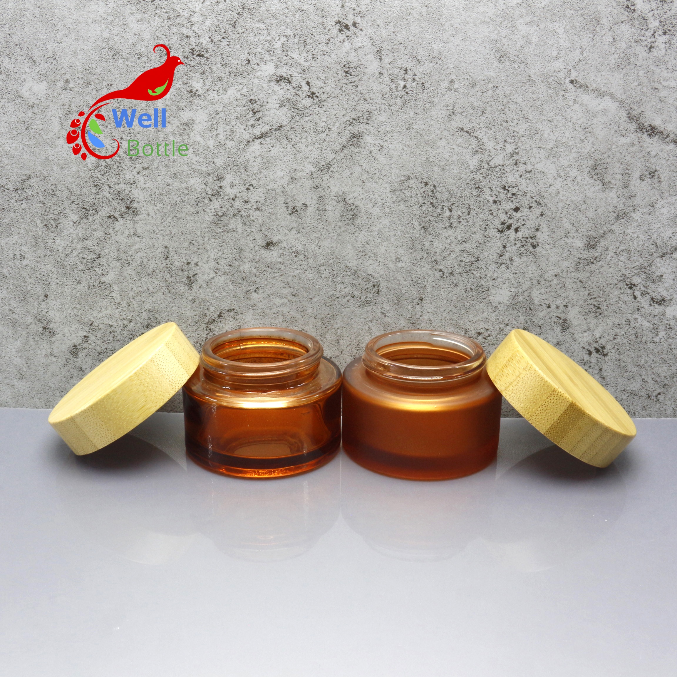 Wooden cosmetic packaging glass jar with bamboo top bamboo cosmetic cream containers BJ-601C