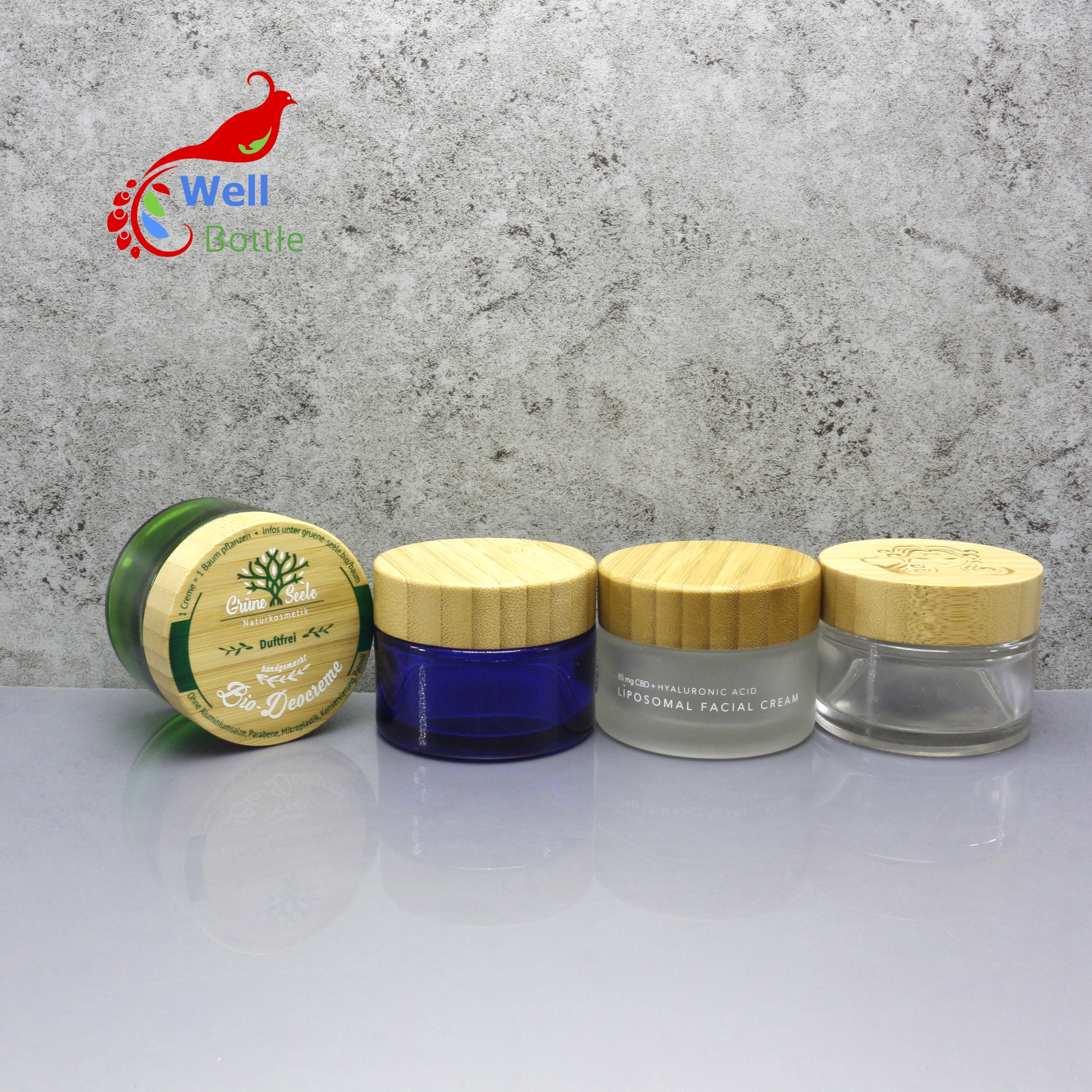 Wooden cosmetic packaging glass jar with bamboo top bamboo cosmetic cream containers BJ-601C