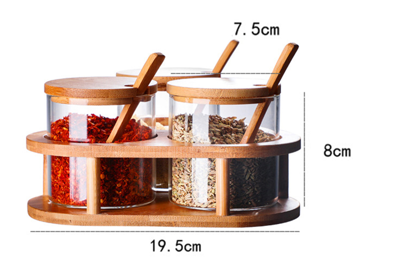 Wooden rack 280ml spices jar clear glass spice jar set with bamboo lid