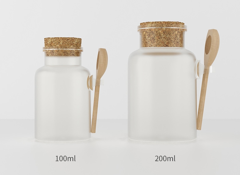 Wooden spoon and cork plastic bath salt jars 100ml 200ml bath salt packaging bath salt bottle