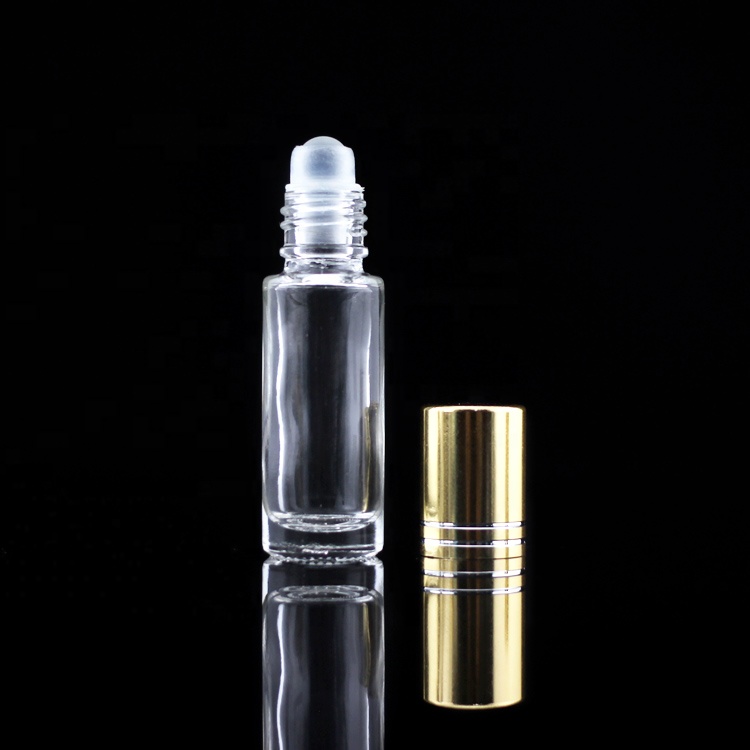 Xcellent Quality 5ml Transparent Thick Base Roll On Applicator Glass Bottle With Gold Cap