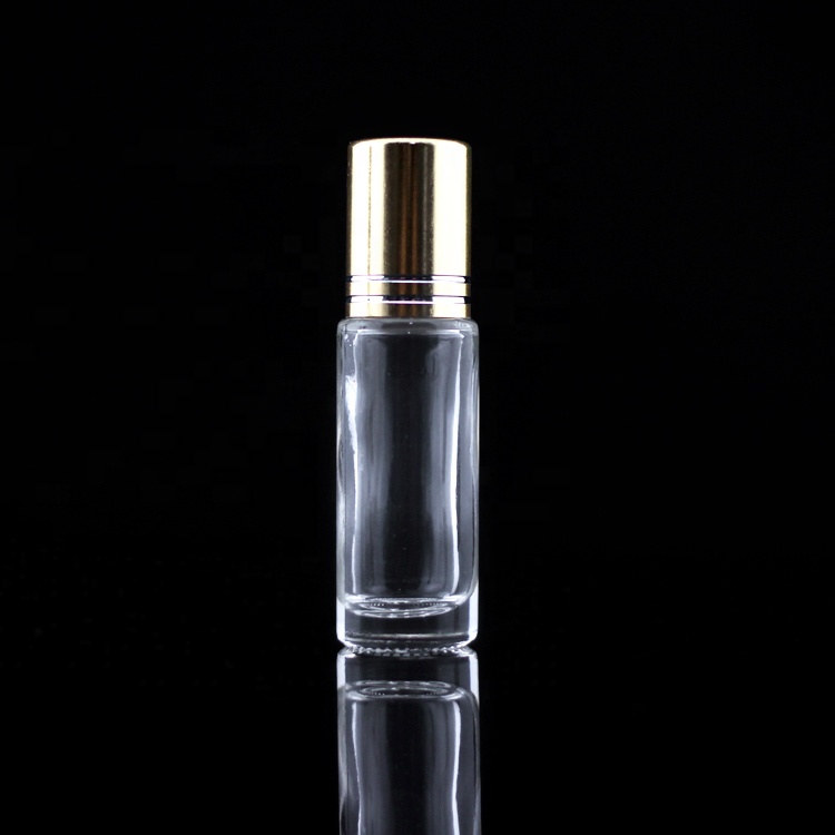 Xcellent Quality 5ml Transparent Thick Base Roll On Applicator Glass Bottle With Gold Cap