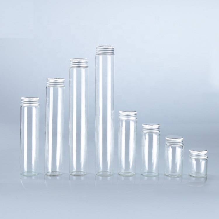 Xuzhou Factory Mini Test Borosilicate Tube Glass Bottle WIth Cork And Aluminum Screw Cap