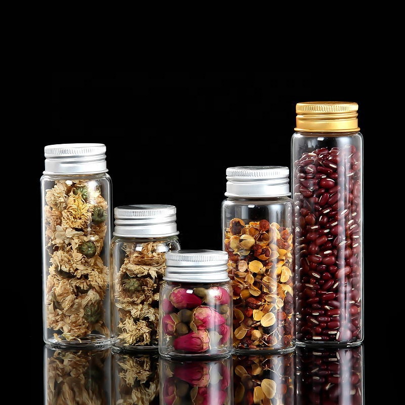 Xuzhou Factory Mini Test Borosilicate Tube Glass Bottle WIth Cork And Aluminum Screw Cap