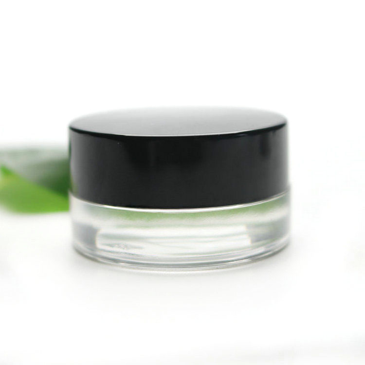 Xuzhou Huiju Thick Bottom Low Profile 3ml 5ml 7ml Glass Concentrate Jars with Black Plastic Lids