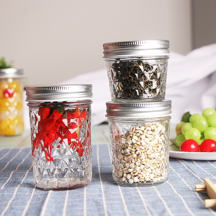 Xuzhou custom empty 200ml jam jelly glass storage jar caviar glass mason jar with metal lid