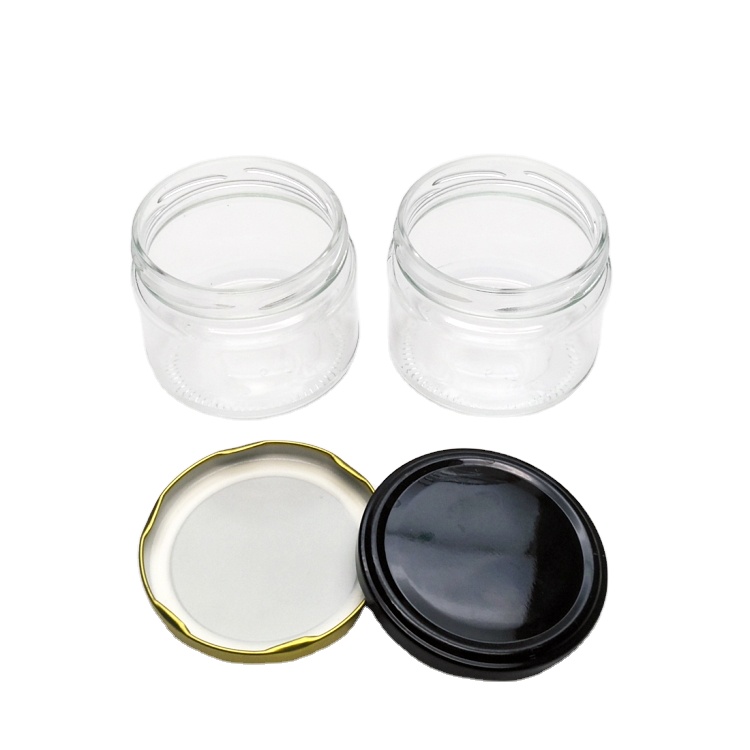 Xuzhou factory 250ml round clear glass storage jar food jar with metal lid