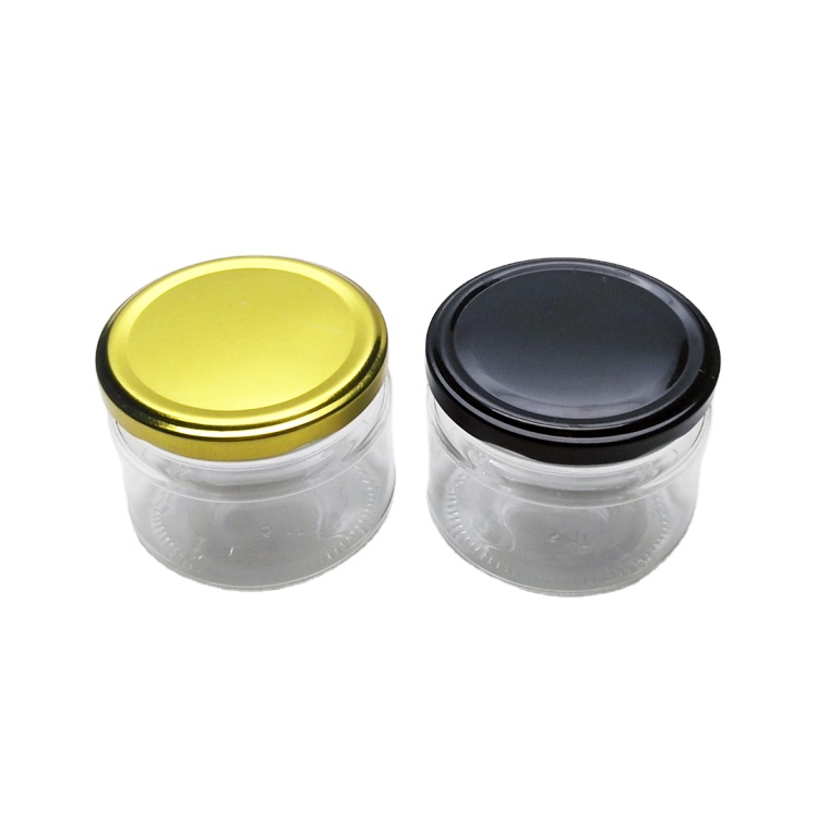 Xuzhou factory 250ml round clear glass storage jar food jar with metal lid