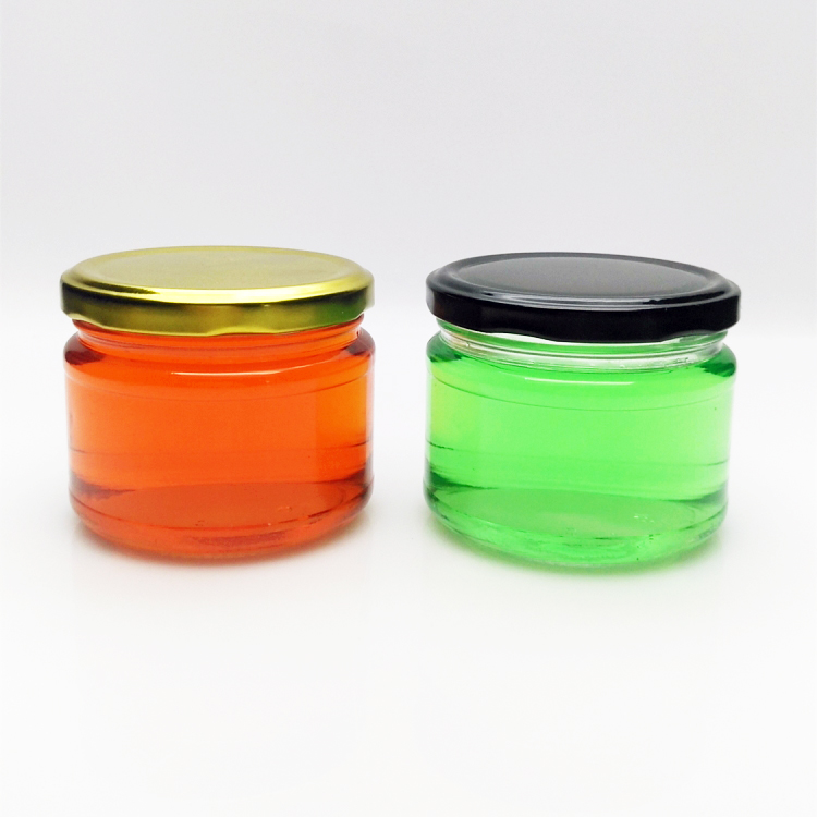 Xuzhou factory 250ml round clear glass storage jar food jar with metal lid