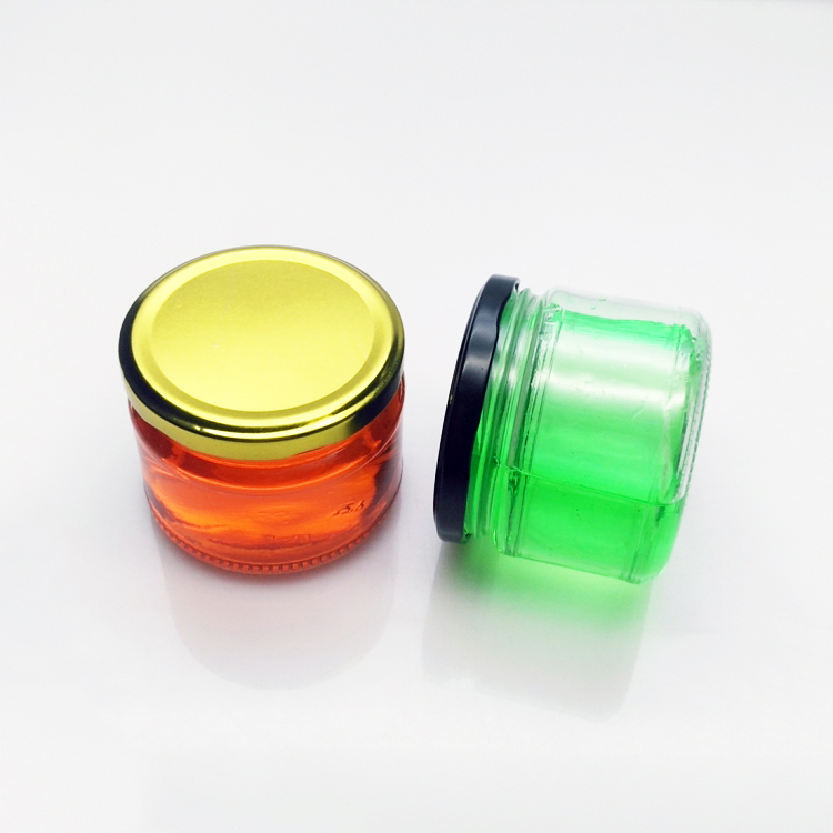 Xuzhou factory 250ml round clear glass storage jar food jar with metal lid