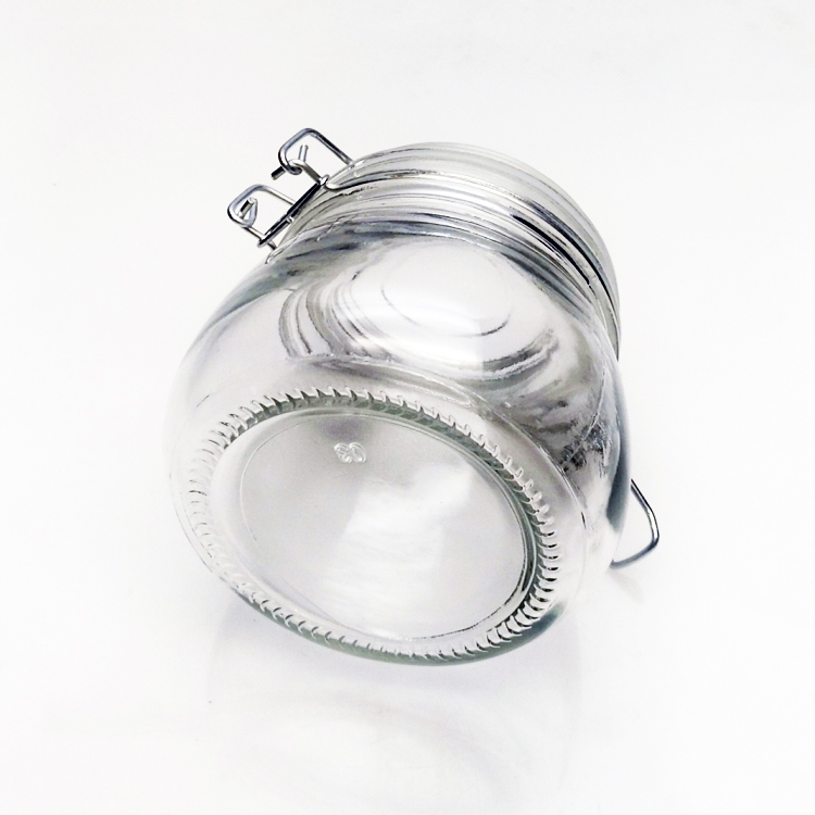 Xuzhou factory 500ml wide mouth clear glass storage jar with clip lid