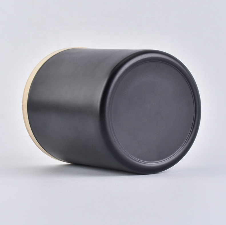 Xuzhou manufacture Customized Creative Multi-Color Black Matte Frosted 250ml 300ml Glass Candle Jar With decorative Wood Lid