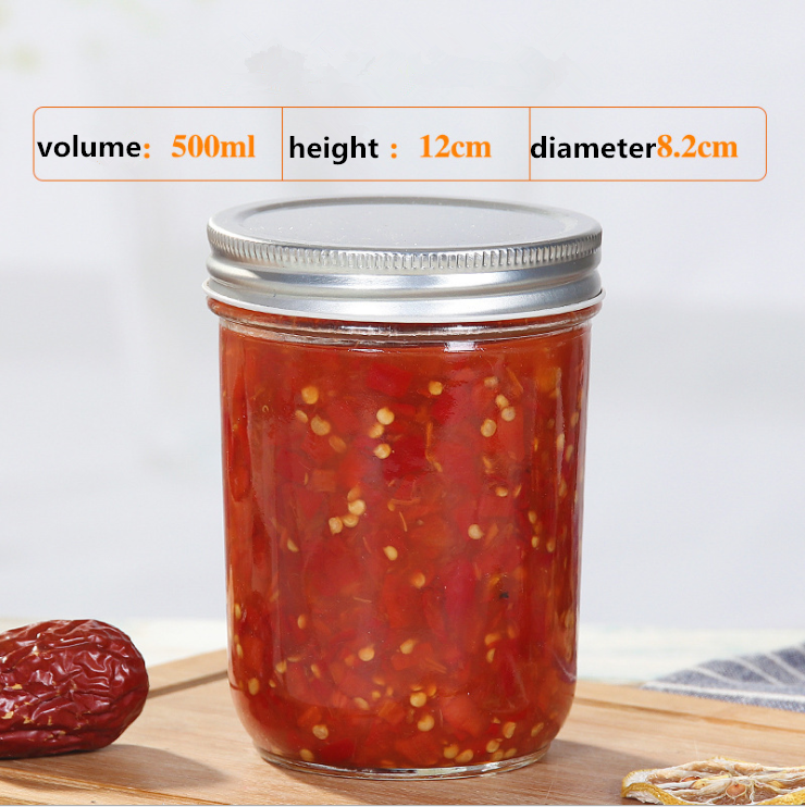 Xuzhou wholesale 200ml 300ml 400ml 500ml bulk chili sauce glass food storage glass jar with metal screw lid