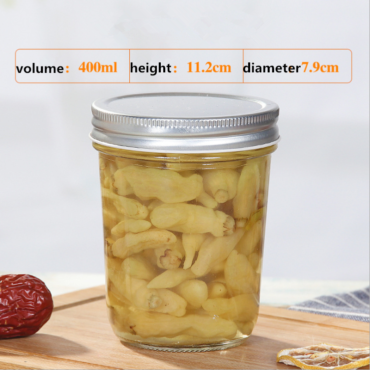 Xuzhou wholesale 200ml 300ml 400ml 500ml bulk chili sauce glass food storage glass jar with metal screw lid