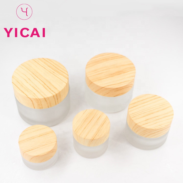 YICAI 5/15/30/50/100g OEM Eco Frosted Glass Jar With Bamboo Lid Glass Cream Gel Jar