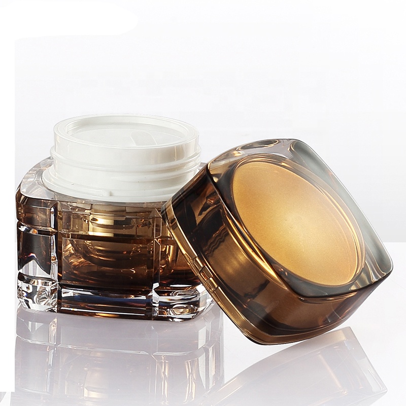 YKL224 new design empty square  UV gold acrylic cosmetic bottle jar 30ml 50ml