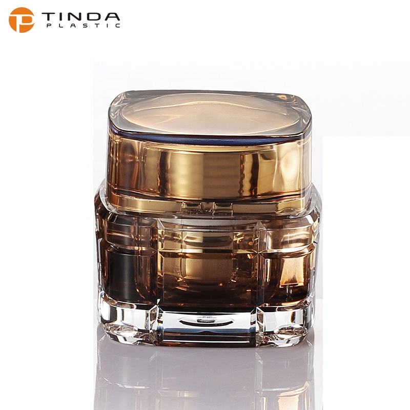 YKL224 new design empty square UV gold acrylic cosmetic bottle jar 30ml 50ml