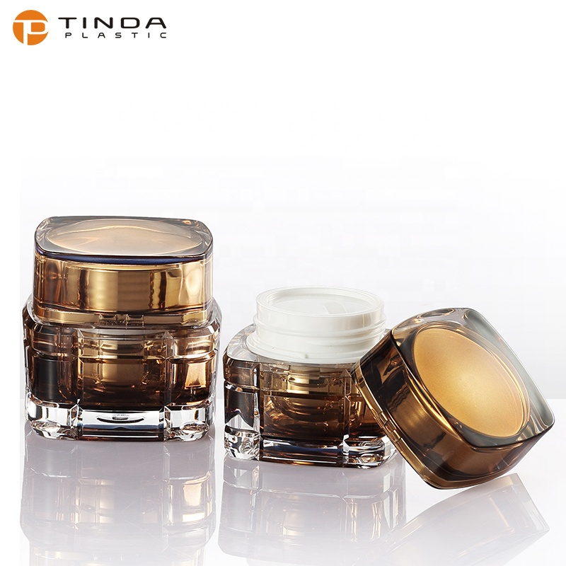 YKL224 new design empty square UV gold acrylic cosmetic bottle jar 30ml 50ml