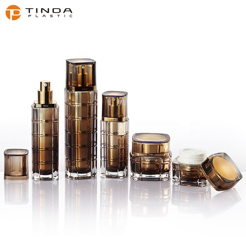 YKL224 new design empty square UV gold acrylic cosmetic bottle jar 30ml 50ml