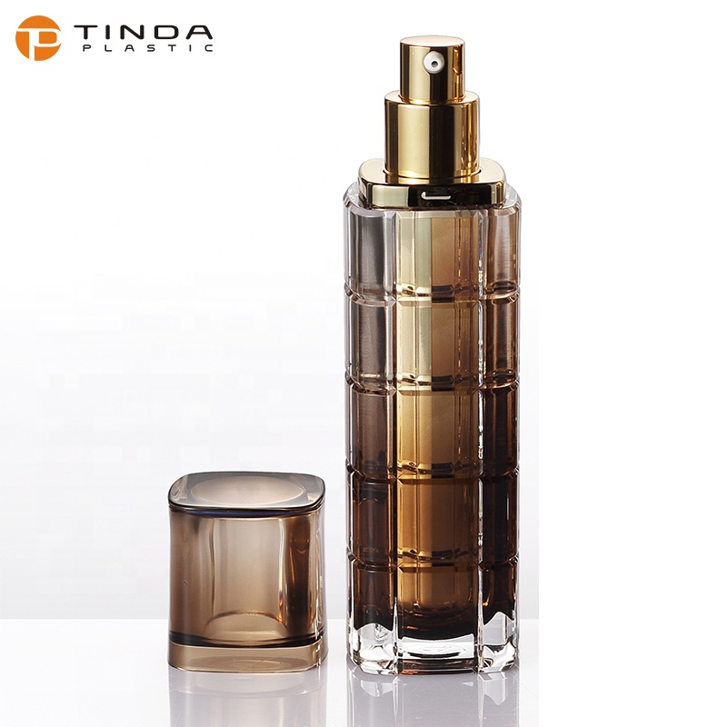 YKL224 new design empty square UV gold acrylic cosmetic bottle jar 30ml 50ml
