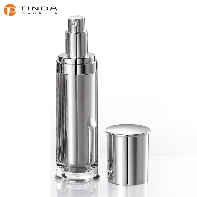 YKL234 20g 30g 50g empty shiny silver cosmetic acrylic lotion bottle and cream jar set