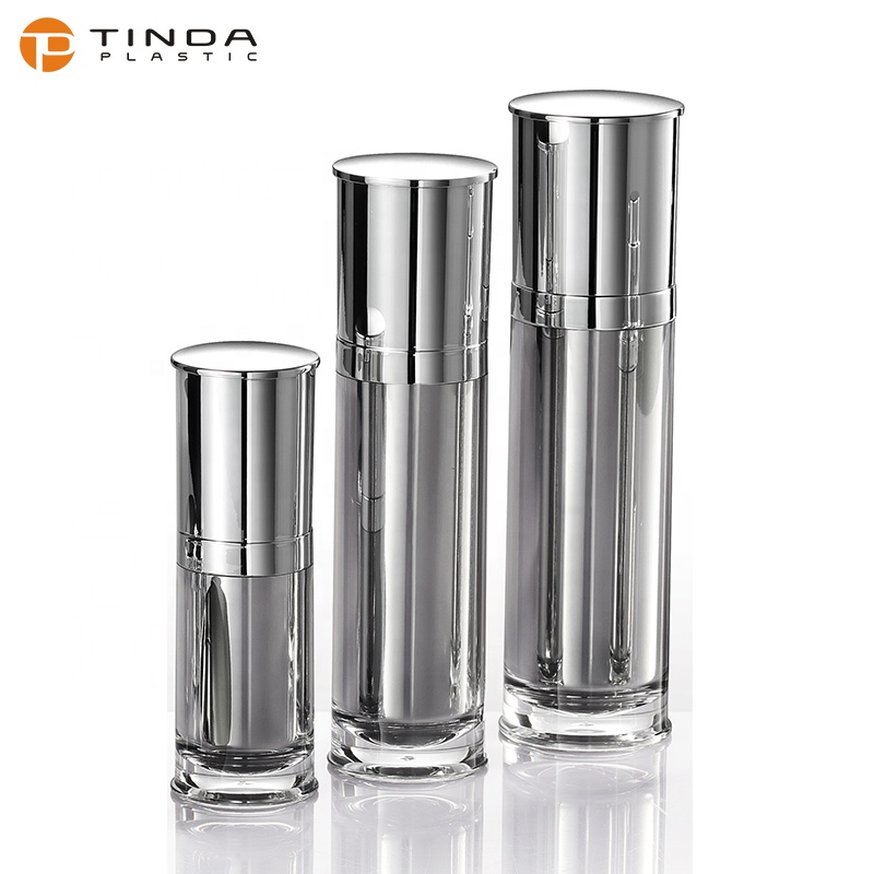 YKL234 20g 30g 50g empty shiny silver cosmetic acrylic lotion bottle and cream jar set