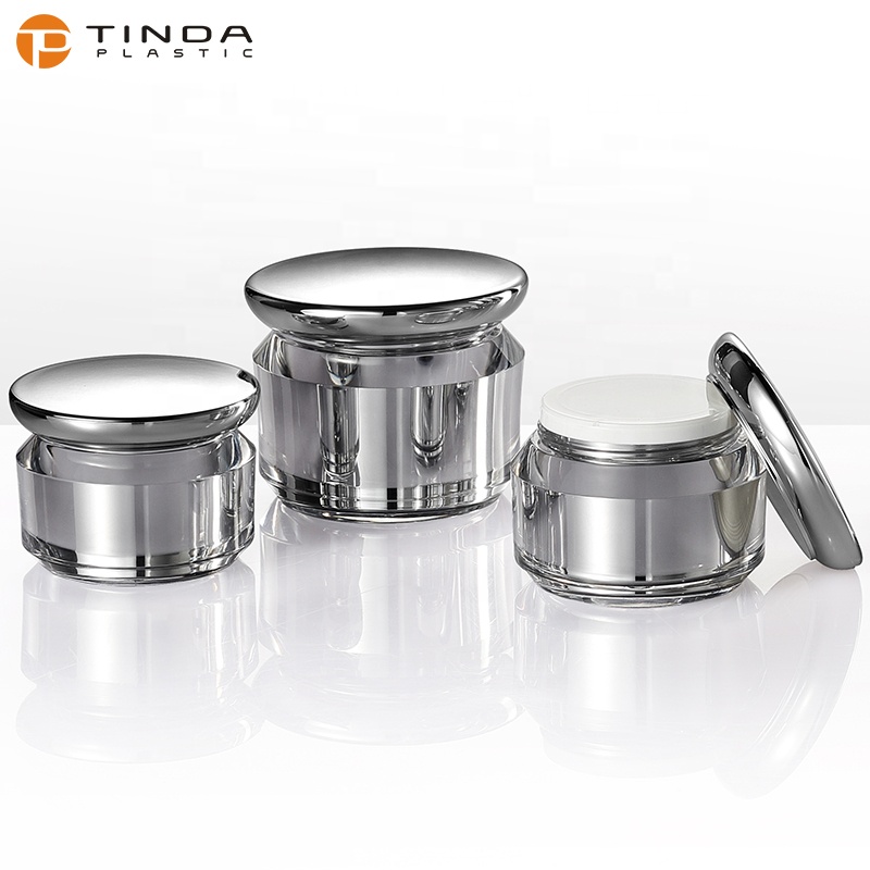 YKL234 20g 30g 50g empty shiny silver cosmetic acrylic lotion bottle and cream jar set