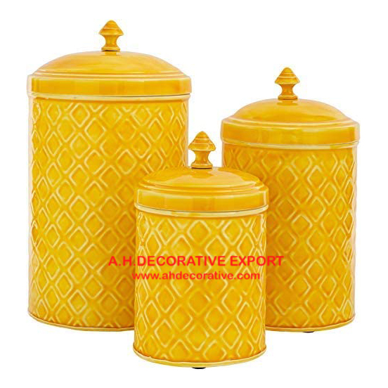 Yellow Color Metal Canister Set for Kitchen Storage