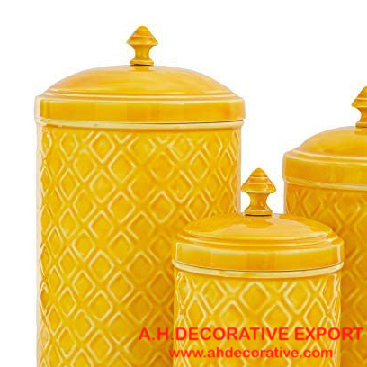 Yellow Color Metal Canister Set for Kitchen Storage