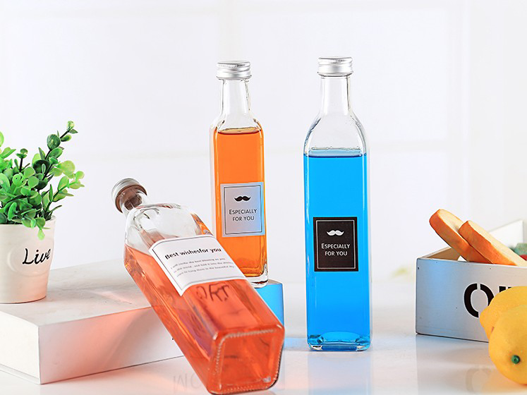 Youcheng 300ml 400ml 500ml 12 oz screw cap clear wide mouth french square glass beverage wine juice bottle for package