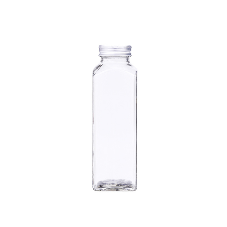 Youcheng 8oz 16oz Clear Square Beverage Tea Drinking Juice Kombucha Glass Bottles