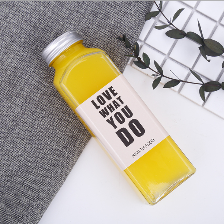 Youcheng 8oz 16oz Clear Square Beverage Tea Drinking Juice Kombucha Glass Bottles