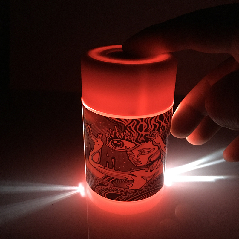 Yufan JL-059Y HOt sale LED Storage JAR with magnifier Custom Picture LOGO Plastic Container sealed jars