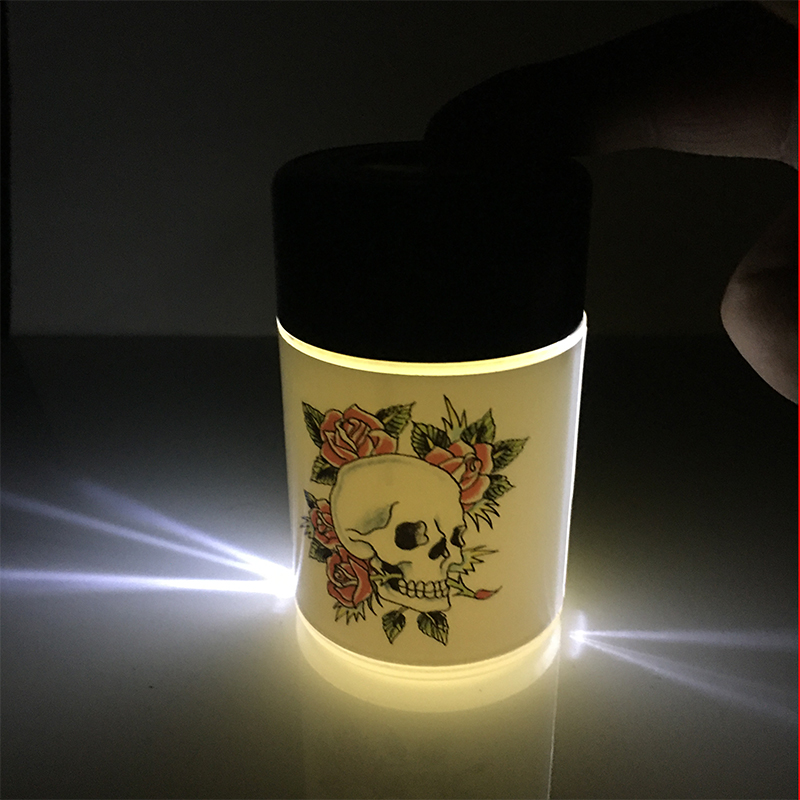 Yufan JL-059Y HOt sale LED Storage JAR with magnifier Custom Picture LOGO Plastic Container sealed jars