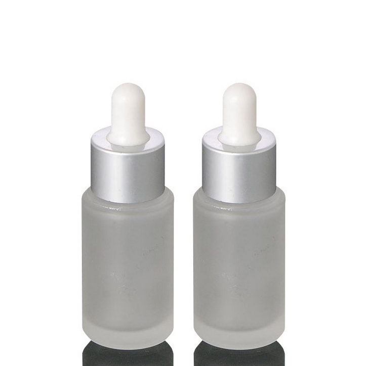 Ze Light 20ml Frosted Glass Flat Shoulder Dropper With Aluminum Cap Essence Oil Serum Bottle